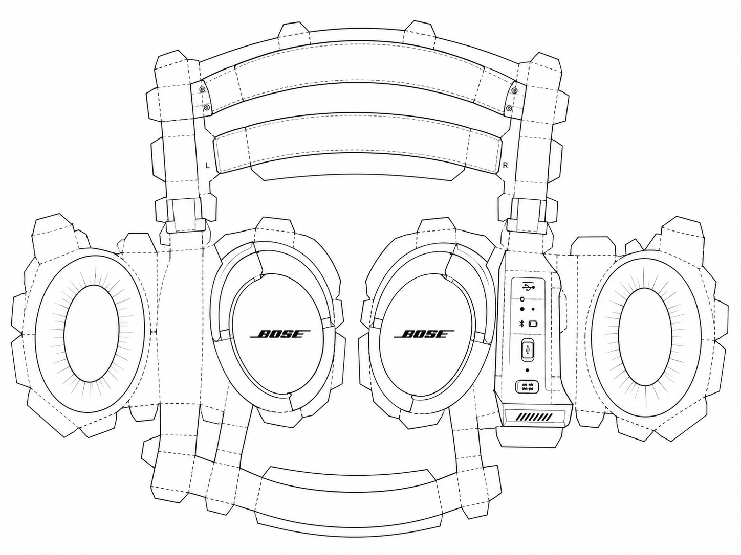 Bose AE2w Wireless Around-Ear Headphones geometric net diagram