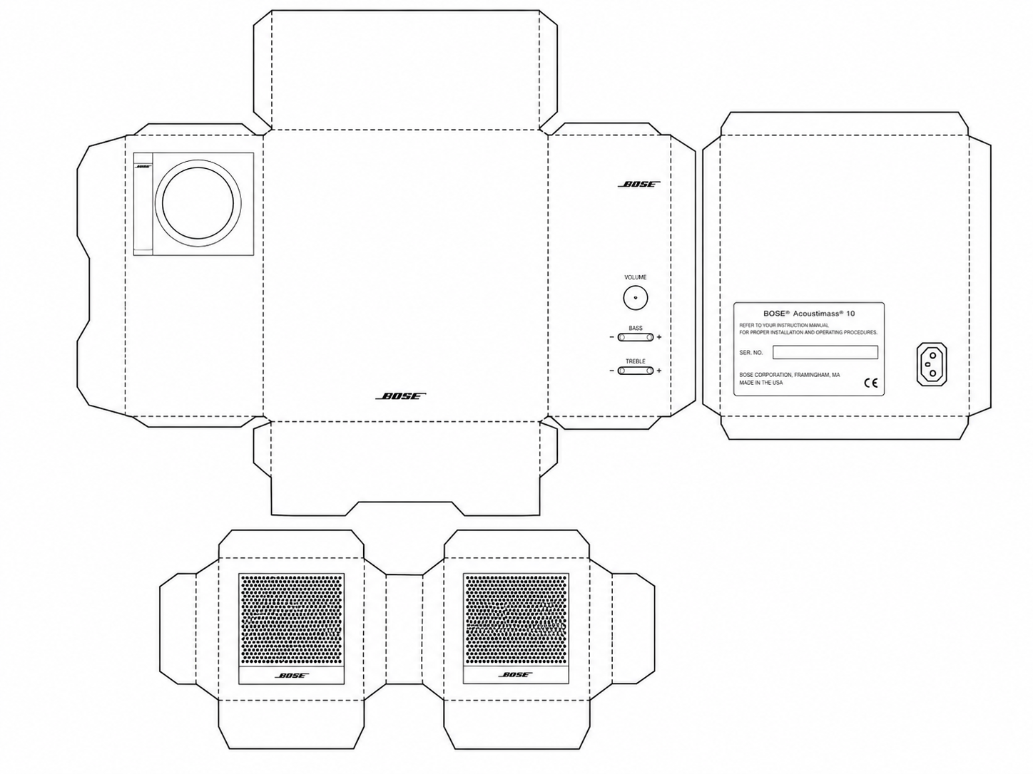 Bose Acoustimass 20 Powered Speaker System geometric net diagram