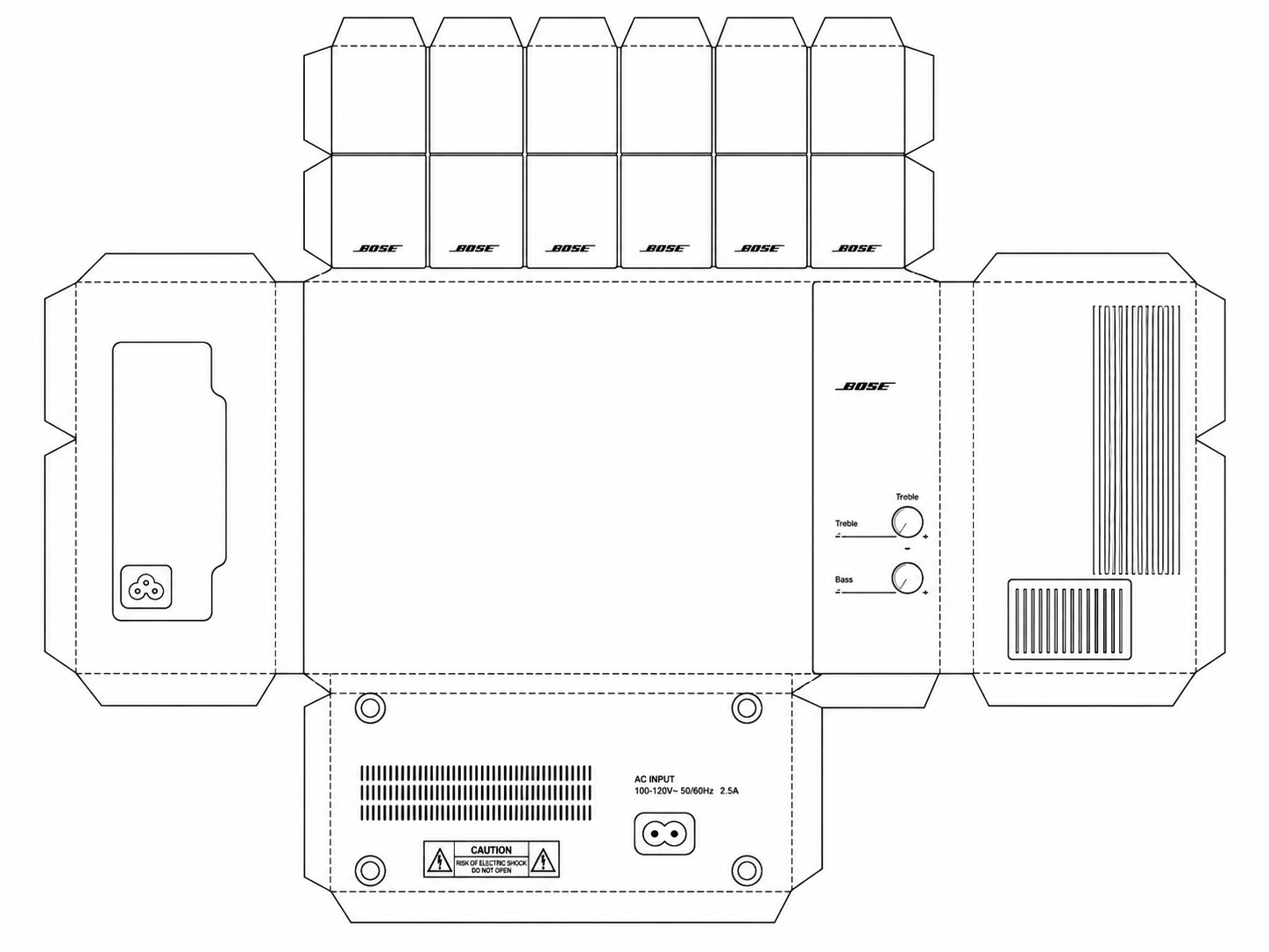 Bose Acoustimass 25 Home Audio Speaker System geometric net diagram