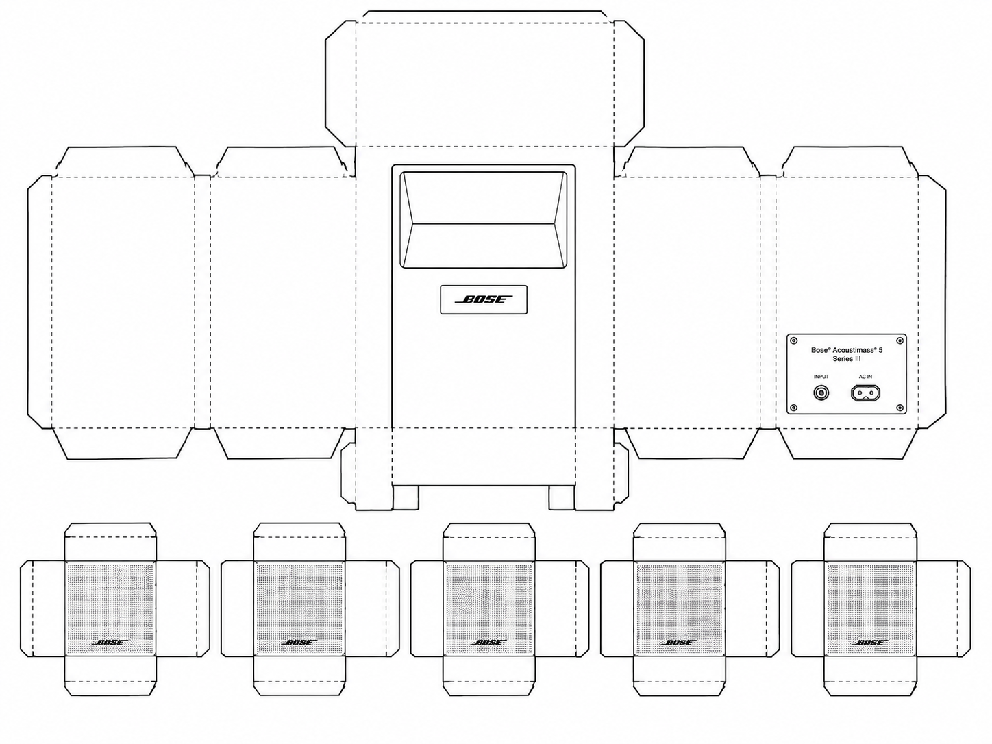 Bose Acoustimass 6 Home Theater Speaker System geometric net diagram