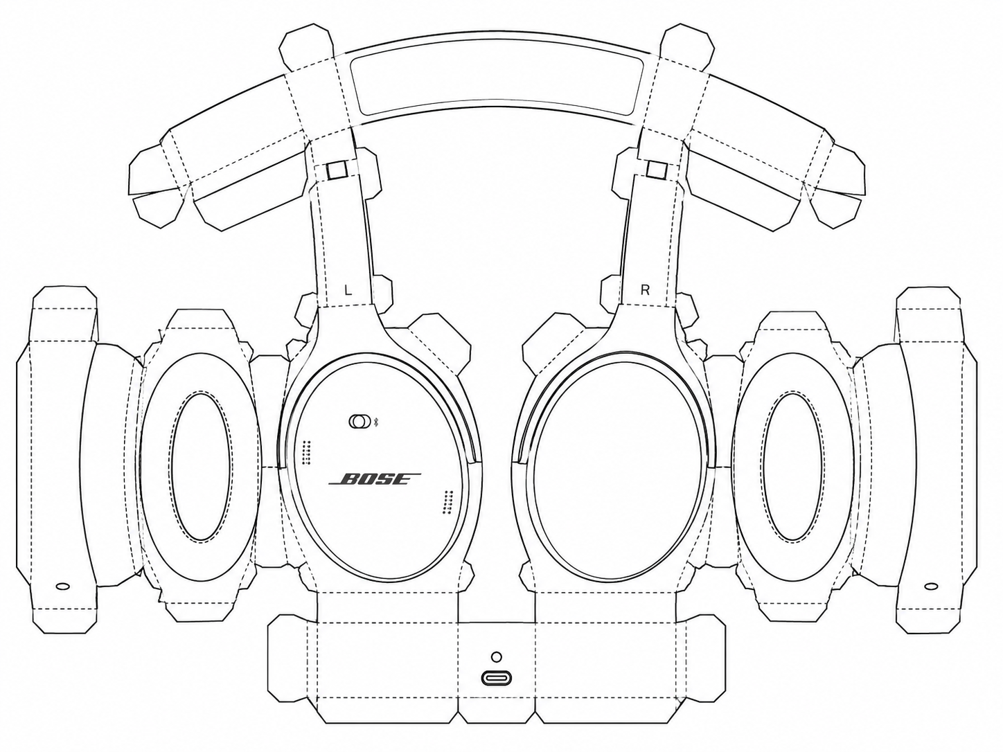 Bose QuietComfort Headphones Wireless Noise-Cancelling Headphones geometric net diagram