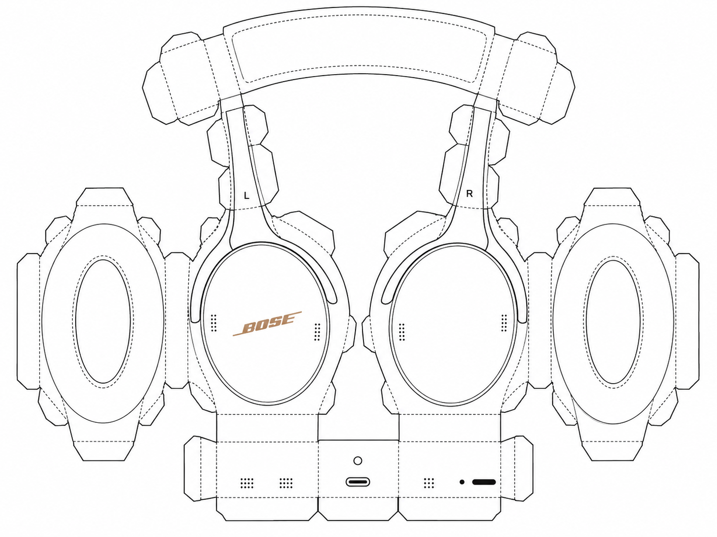 Bose QuietComfort Ultra Headphones (2nd Gen) Wireless Noise-Cancelling Headphones geometric net diagram