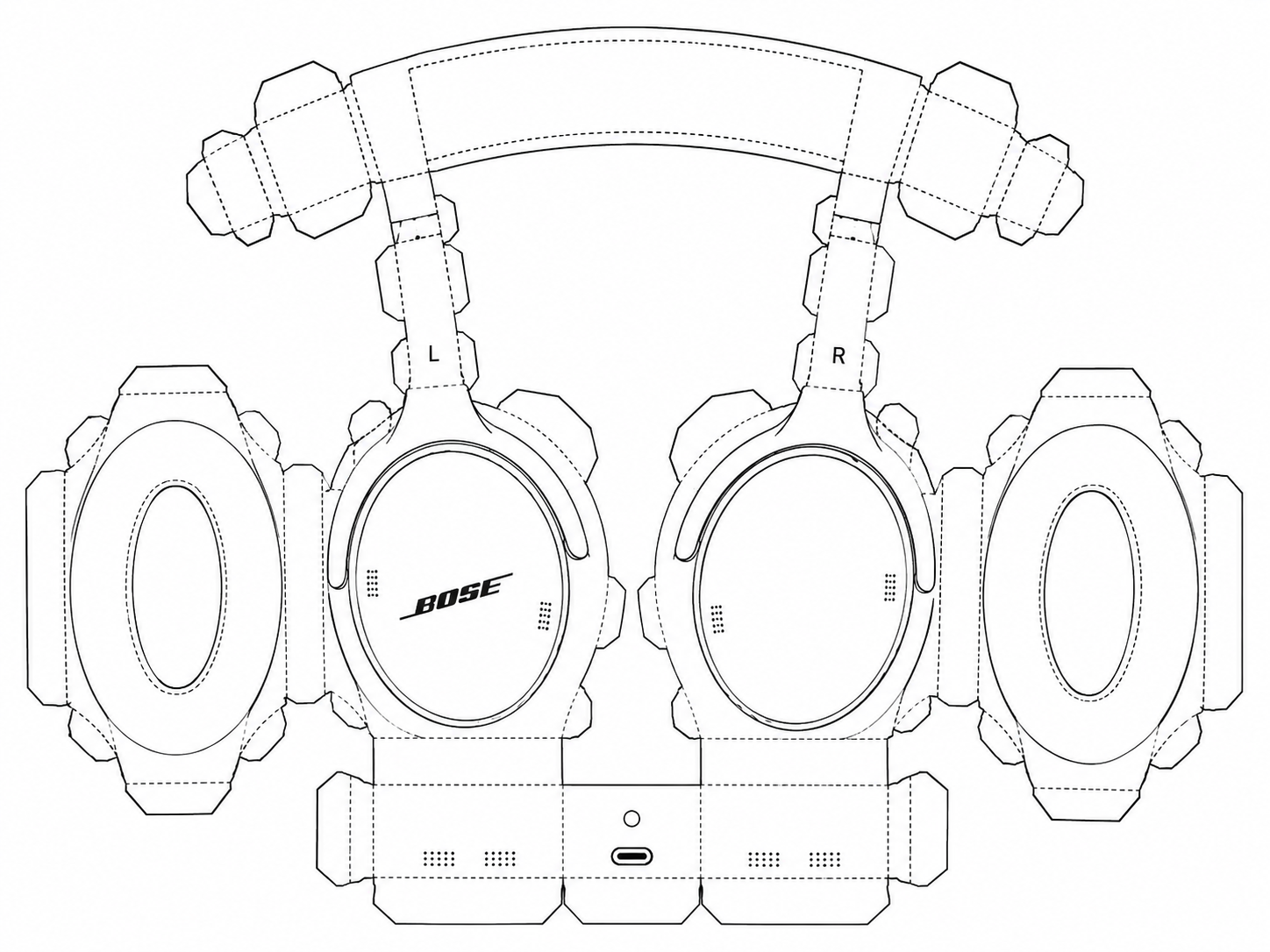 Bose QuietComfort Ultra Headphones Wireless Noise-Cancelling Headphone geometric net diagram