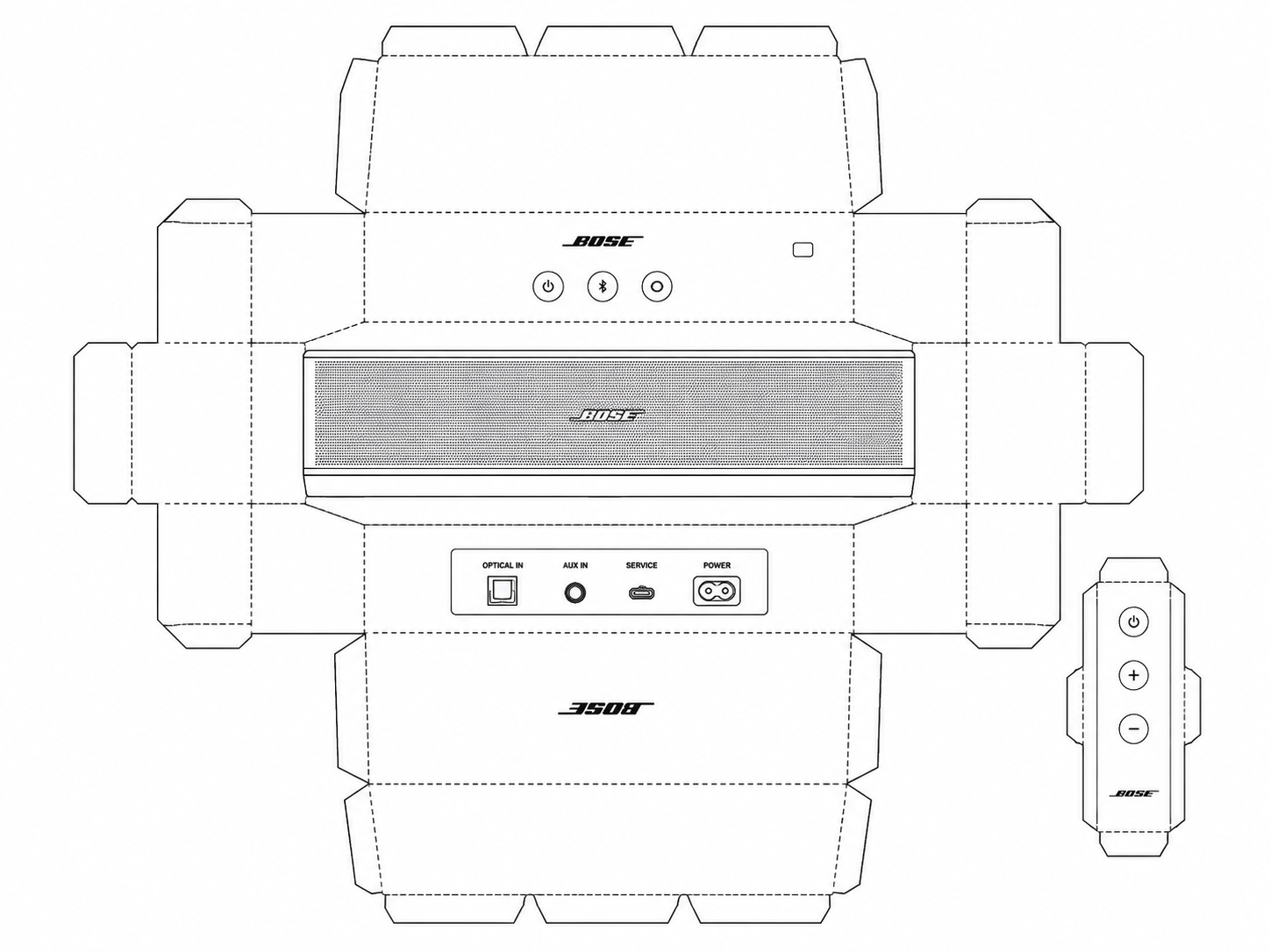Bose Solo TV Sound System Audio Equipment geometric net diagram
