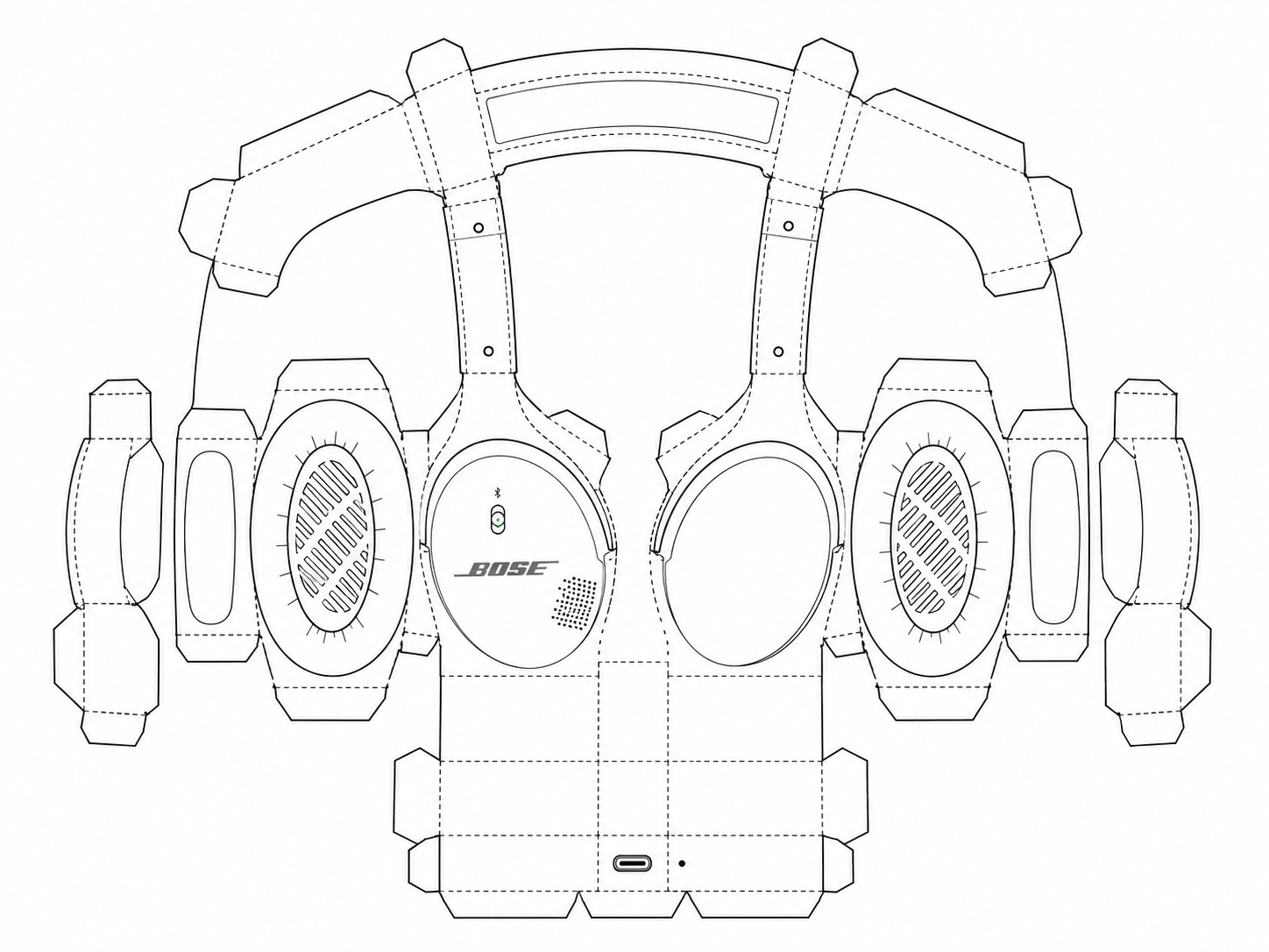 Bose SoundLink Around-Ear Wireless Headphones II Wireless Headphones geometric net diagram