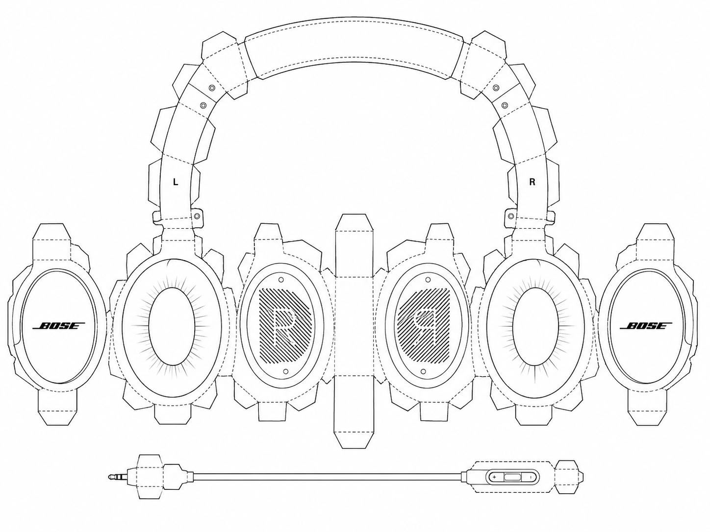 Bose SoundTrue Around-Ear Headphones II Wired Around-Ear Headphones geometric net diagram