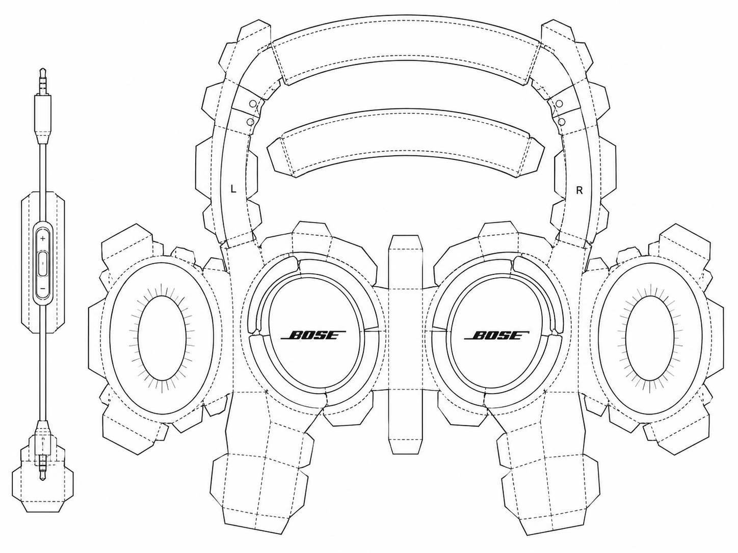 Bose SoundTrue Around-Ear Headphones Wired Around-Ear Headphones geometric net diagram