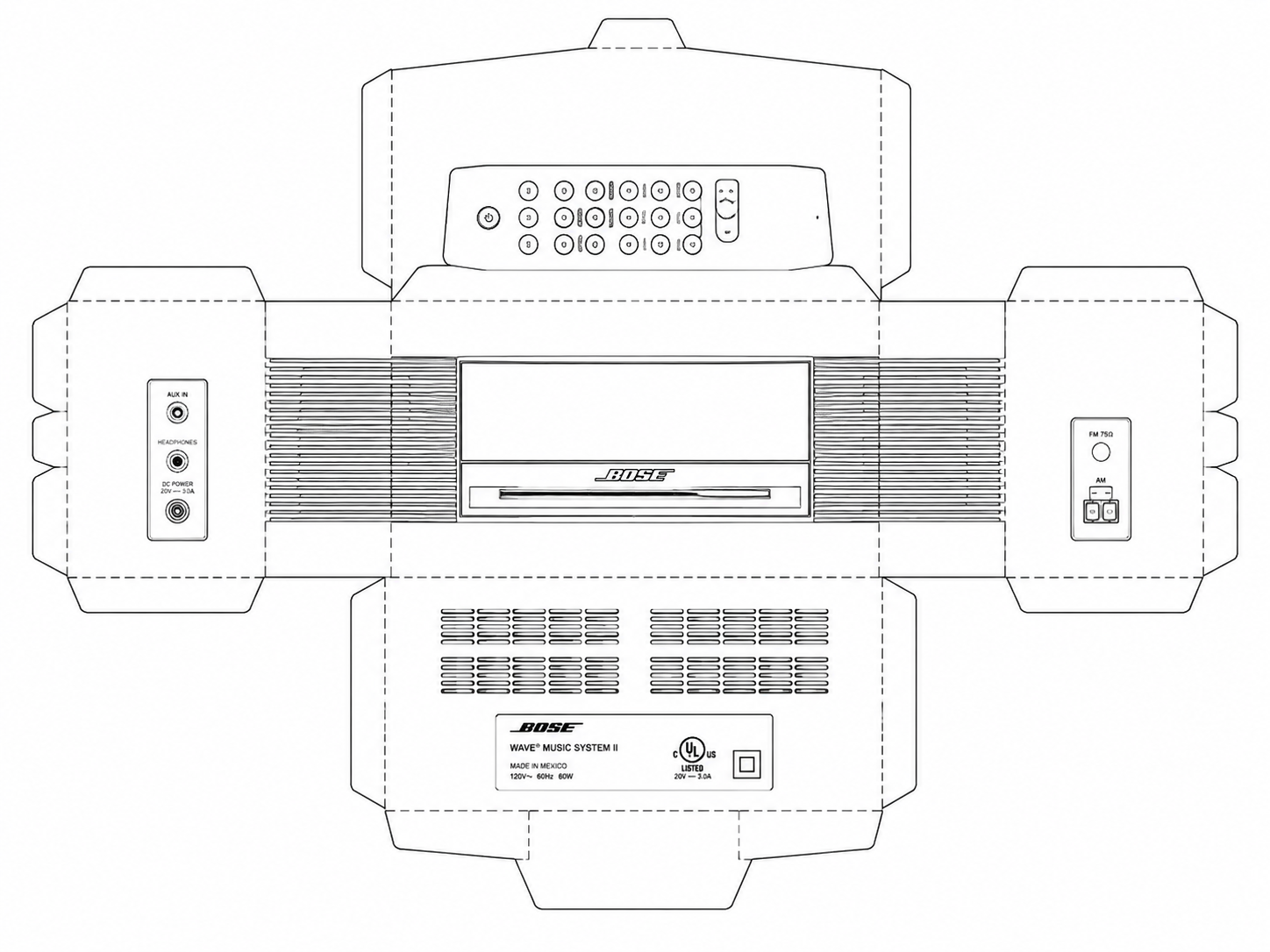 Bose Wave Music System Audio Equipment geometric net diagram