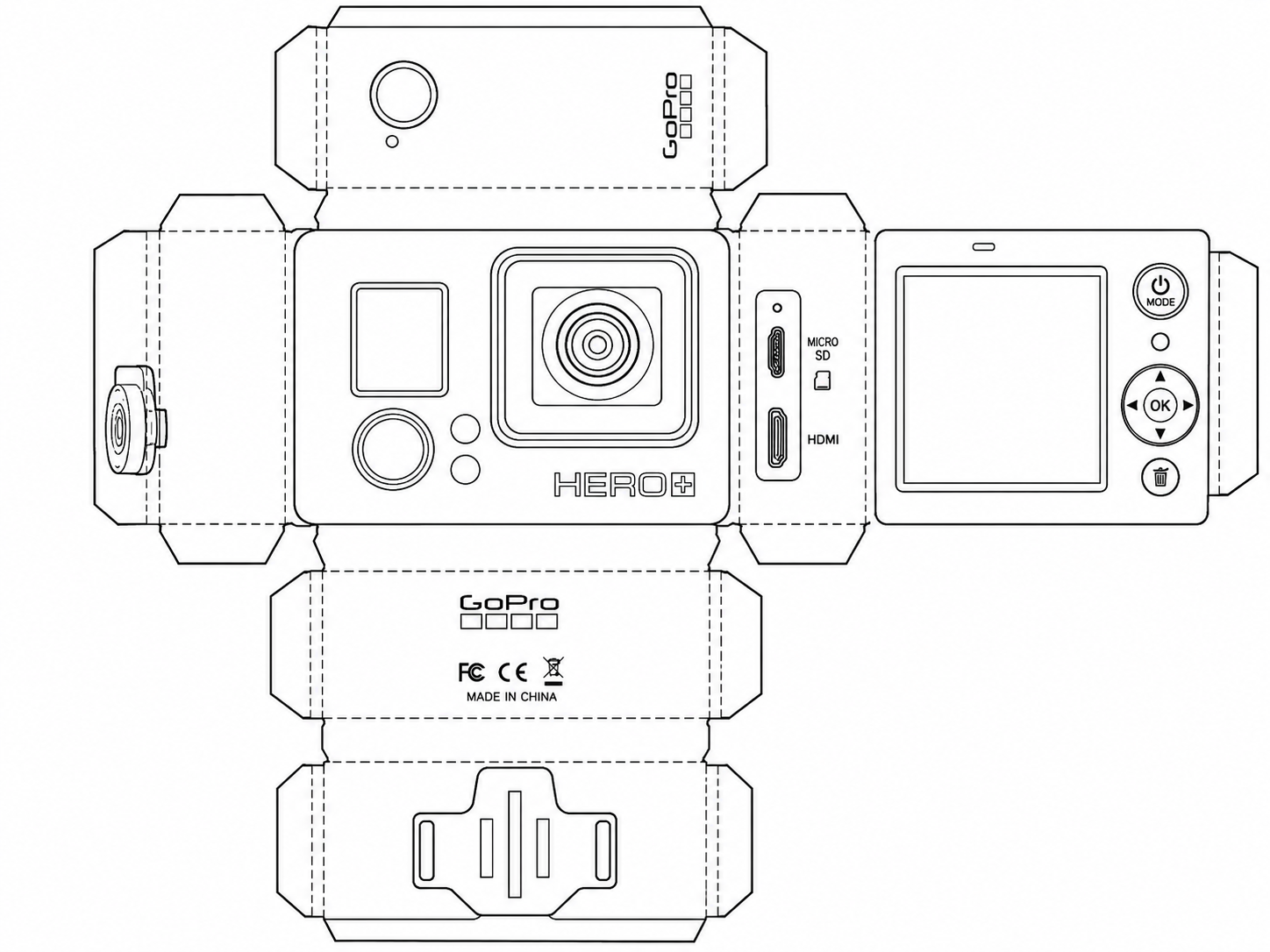 GoPro HERO+ Action Camera geometric net diagram