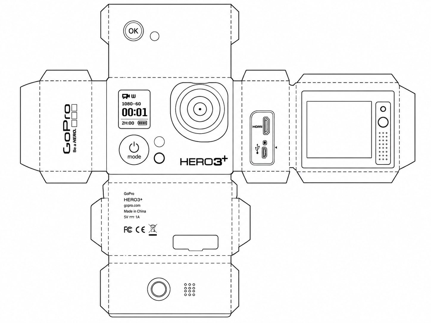 GoPro HERO3+ Black Action Camera geometric net diagram