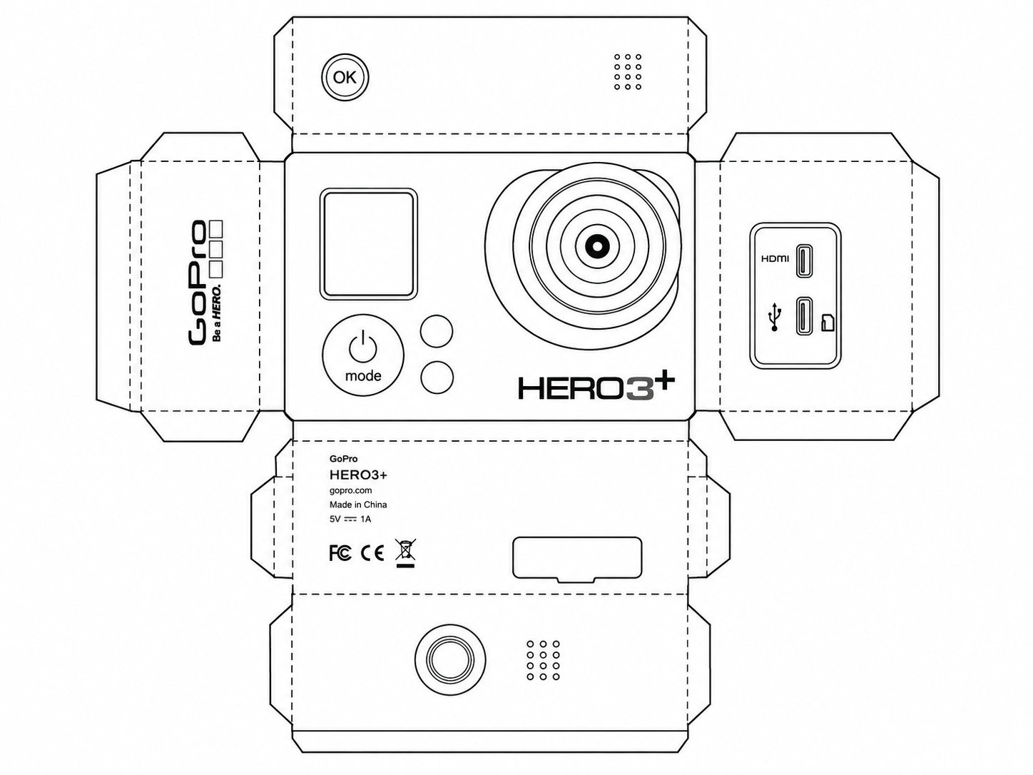 GoPro HERO3+ Silver Action Camera geometric net diagram