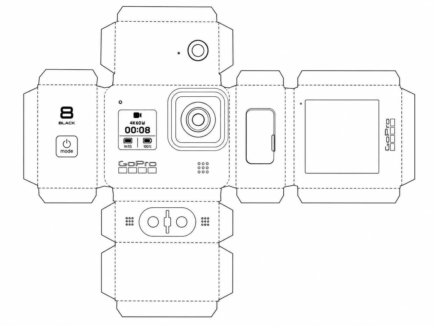 GoPro HERO8 Black Action Camera geometric net diagram