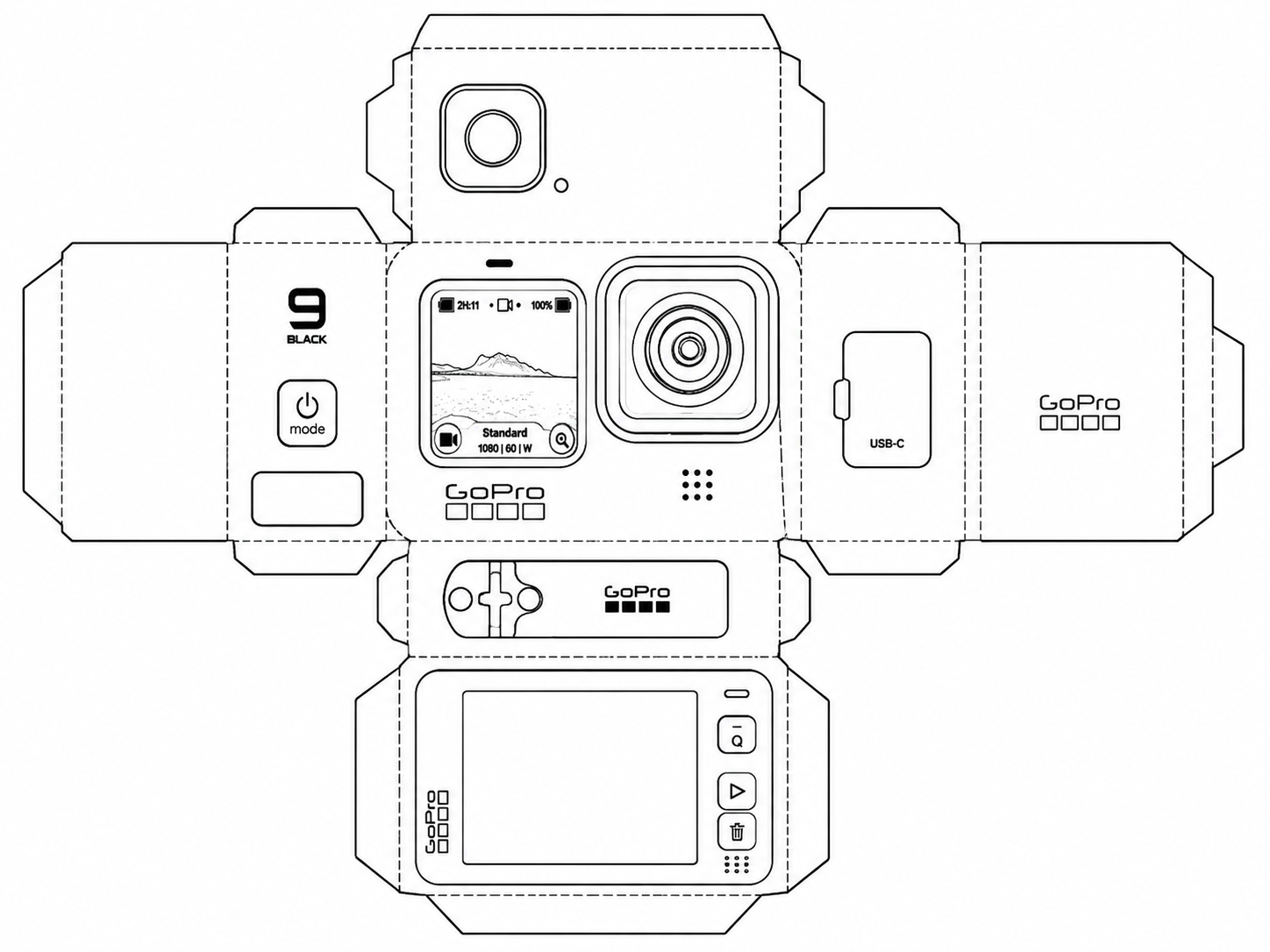 GoPro HERO9 Black Action Camera geometric net diagram