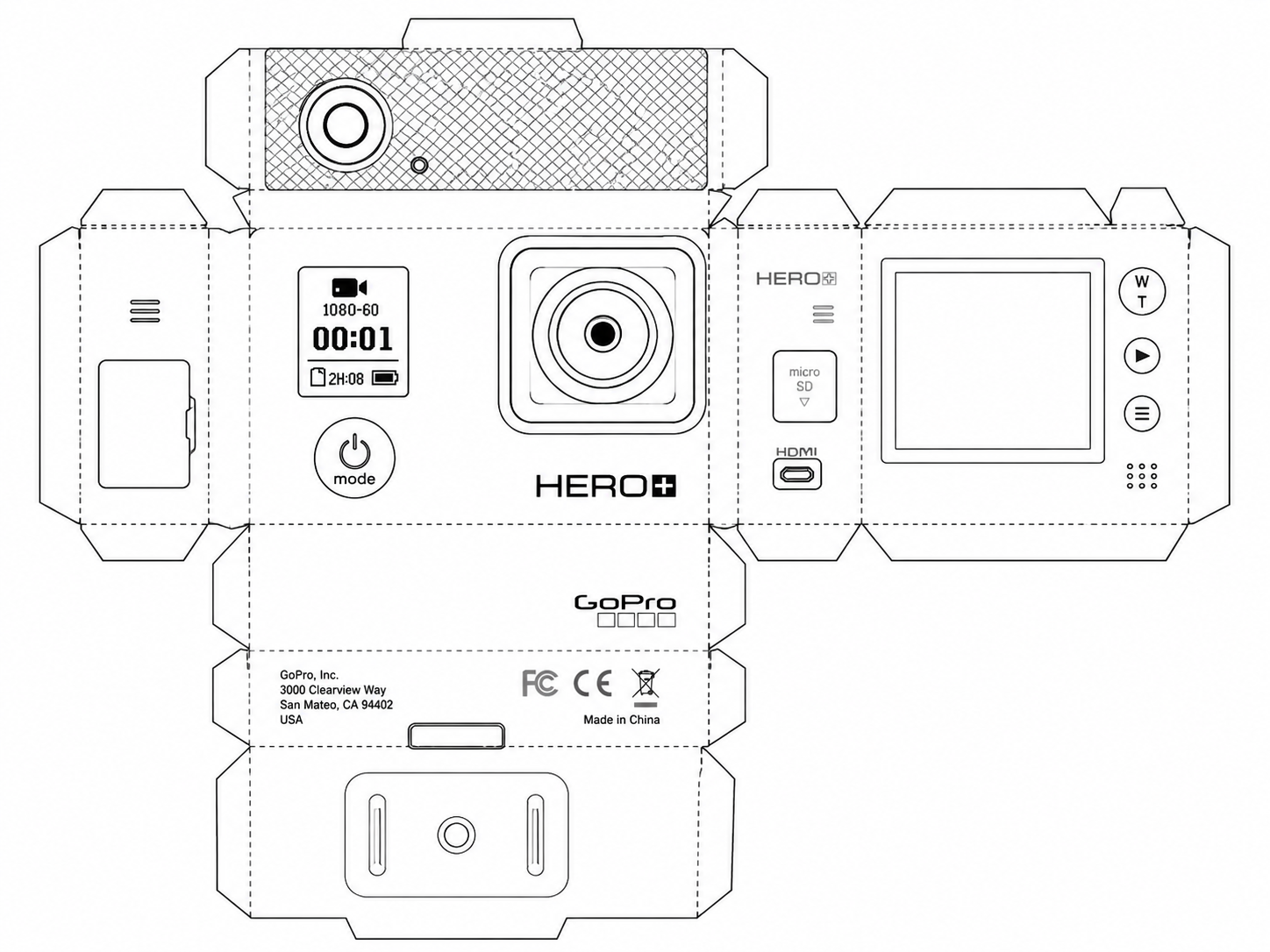 GoPro HERO+ LCD Action Camera geometric net diagram