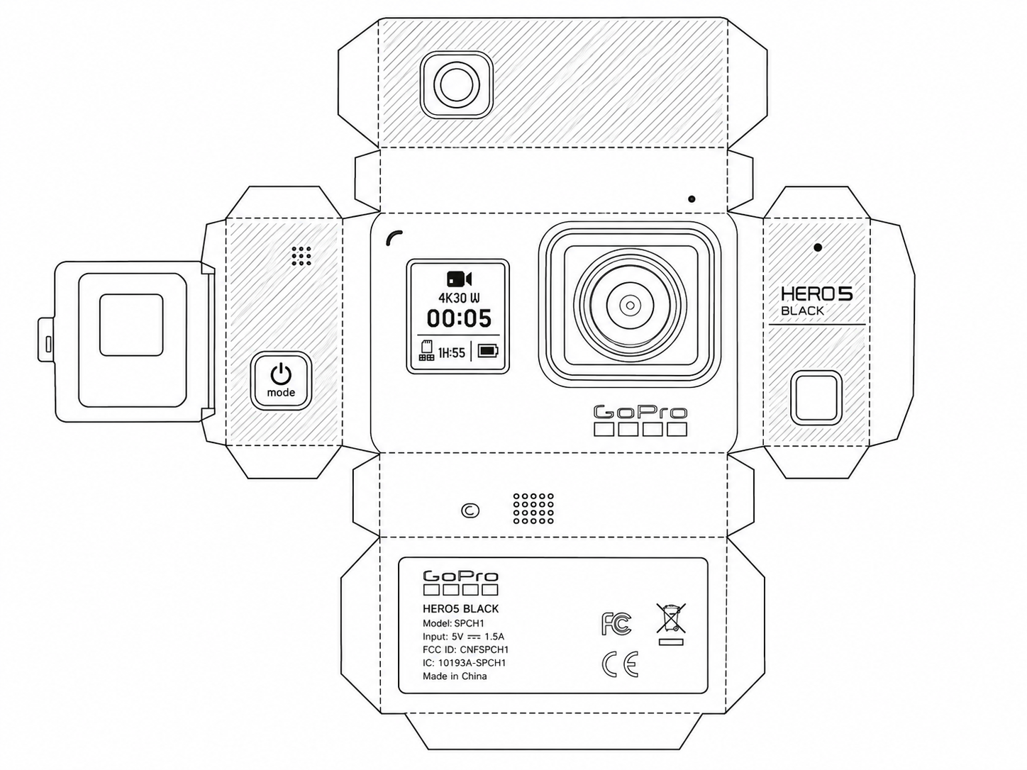 GoPro HERO5 Black Action Camera geometric net diagram