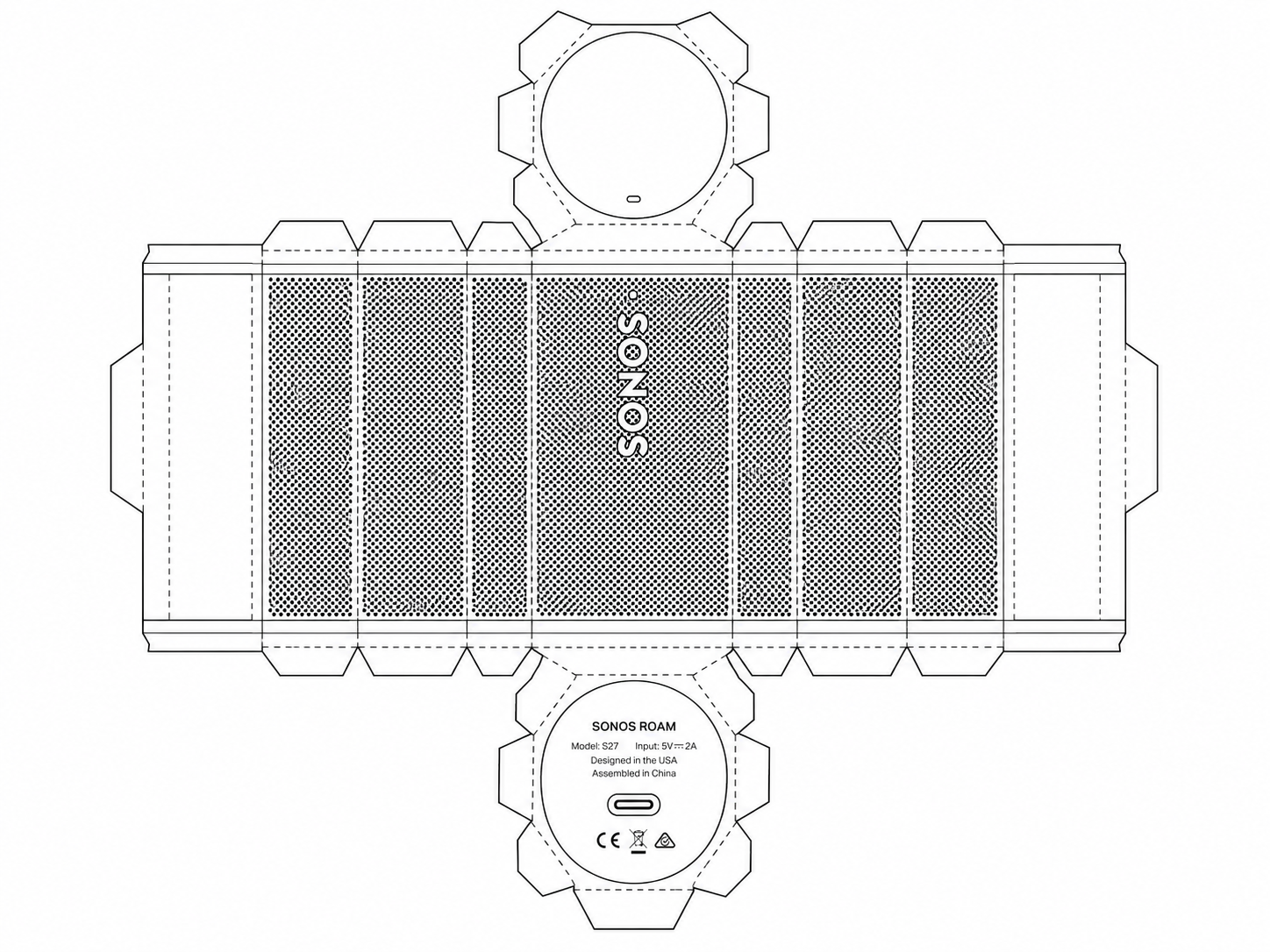 Sonos Roam Portable Smart Speaker geometric net diagram