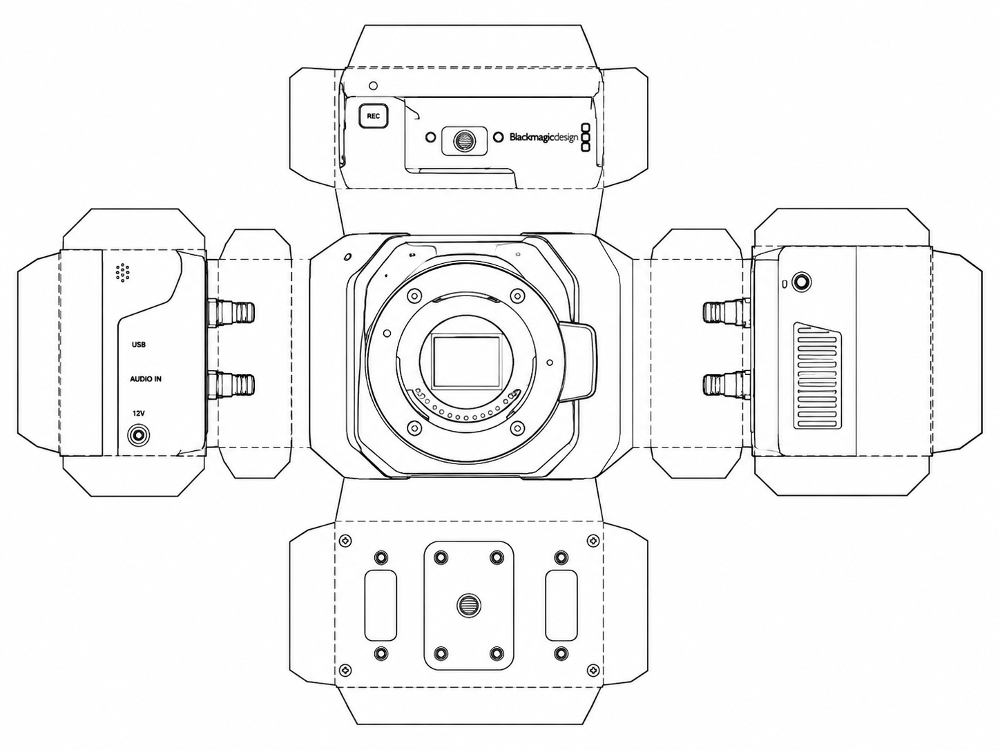Blackmagic Micro Studio Camera 4K Professional Studio Camera geometric net diagram