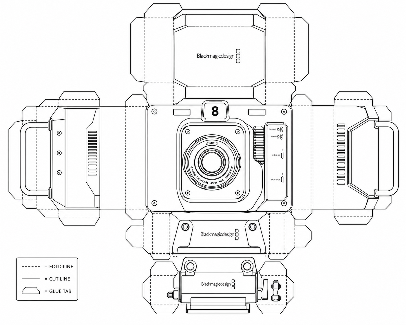 Blackmagic Studio Camera 4K Professional Video Camera geometric net diagram