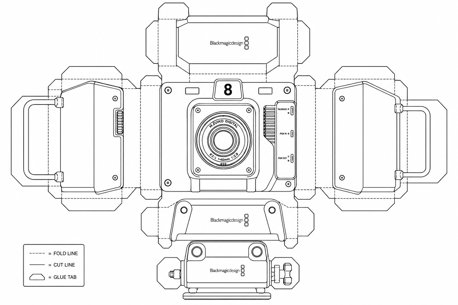 Blackmagic Studio Camera 4K Plus Studio Video Camera geometric net diagram