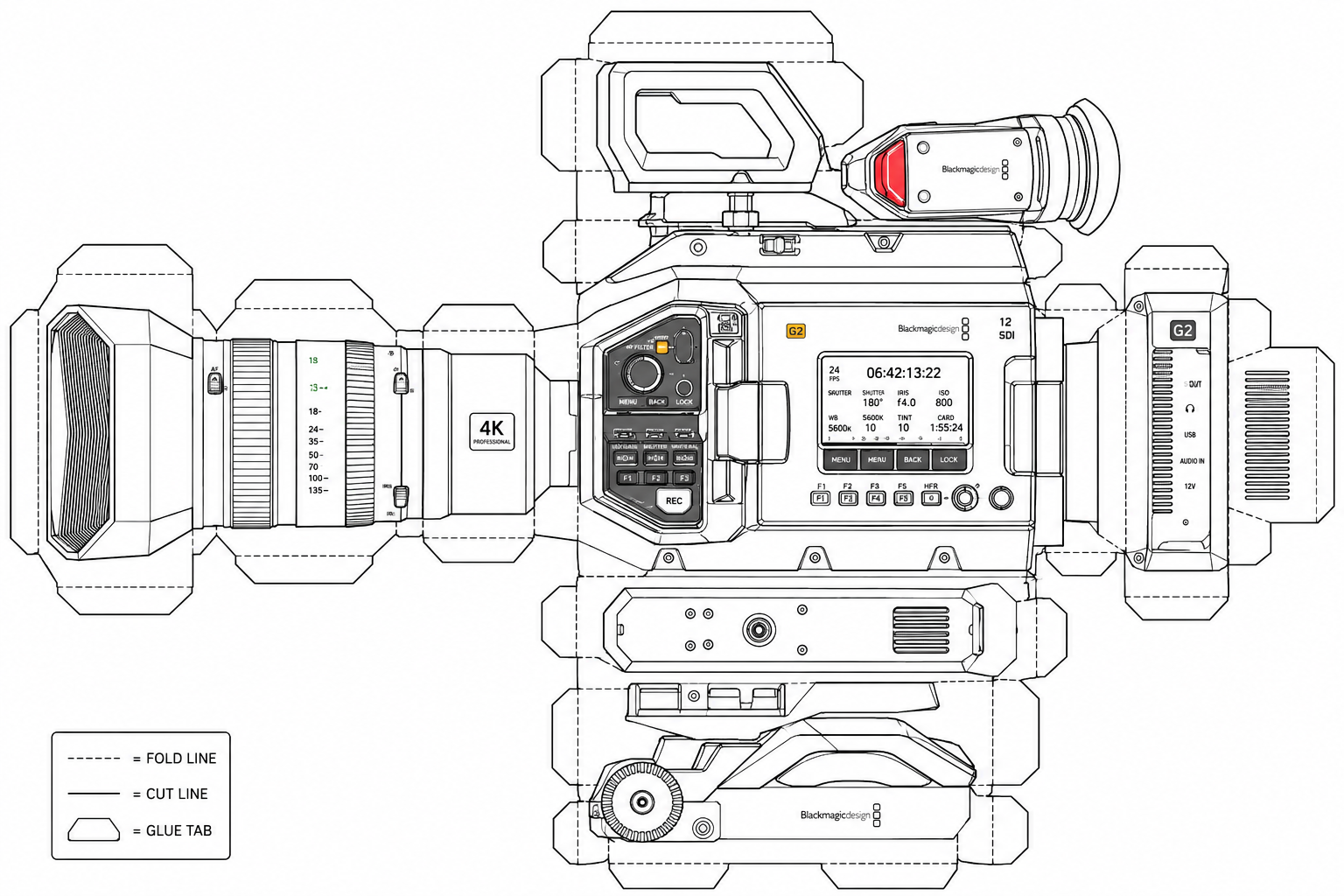 Blackmagic URSA Broadcast G2 Professional Broadcast Video Camera geometric net diagram