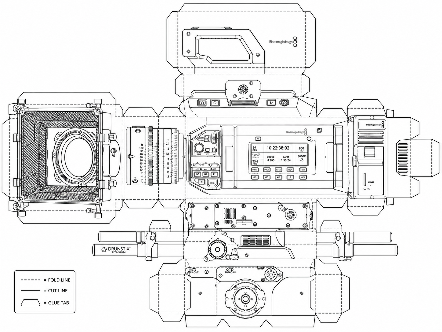 Blackmagic URSA Cine 17K 65 Digital Cinema Camera geometric net diagram