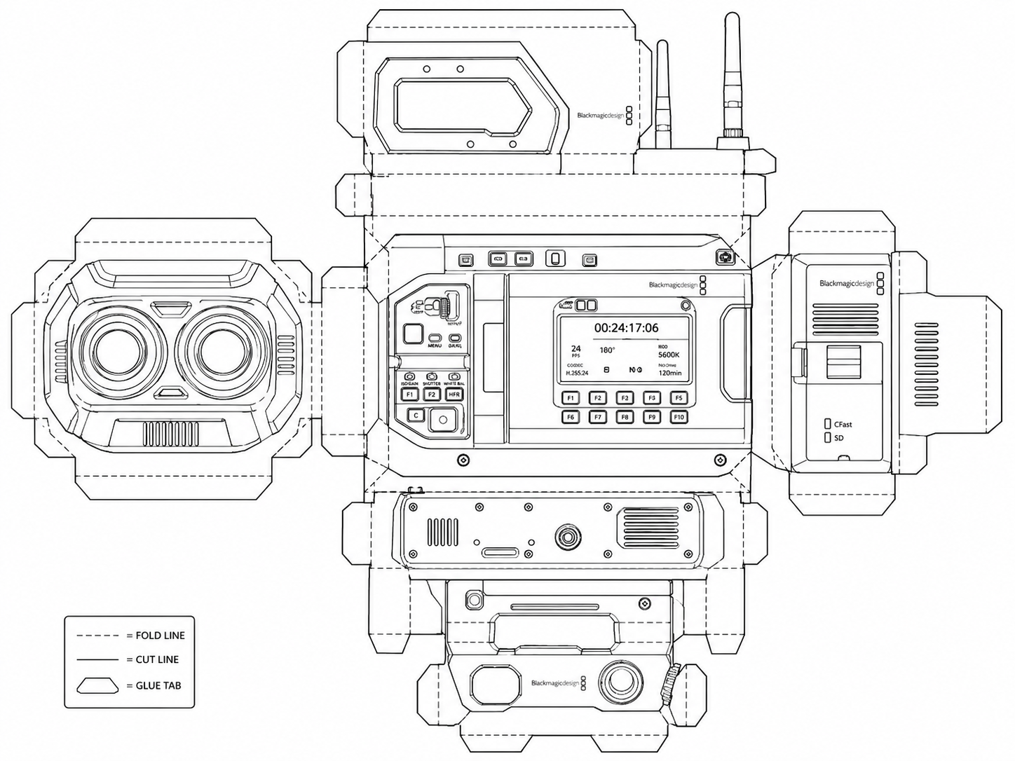 Blackmagic URSA Cine Immersive Digital Cinema Camera geometric net diagram