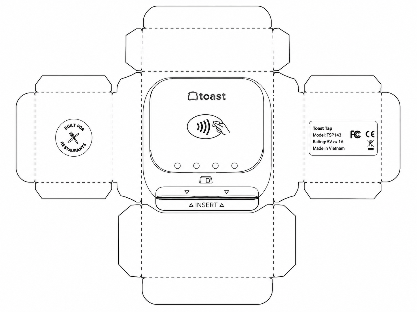 Toast Contactless Puck Reader Payment Card Reader geometric net diagram