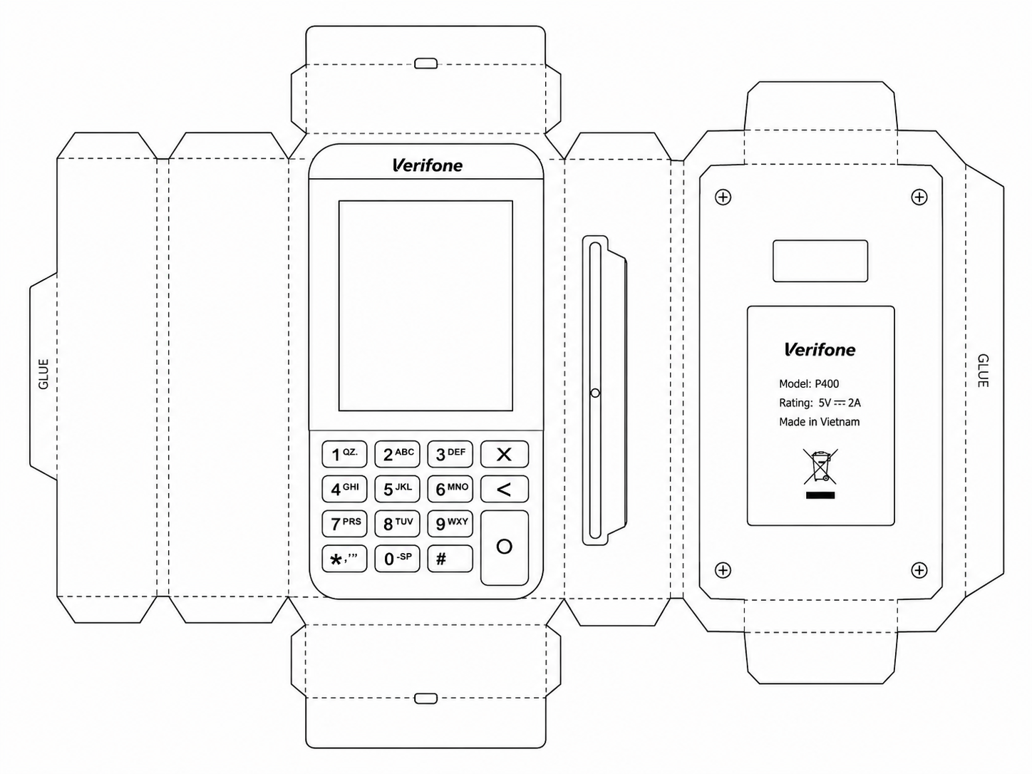 Toast E285 Mobile Payment Terminal geometric net diagram