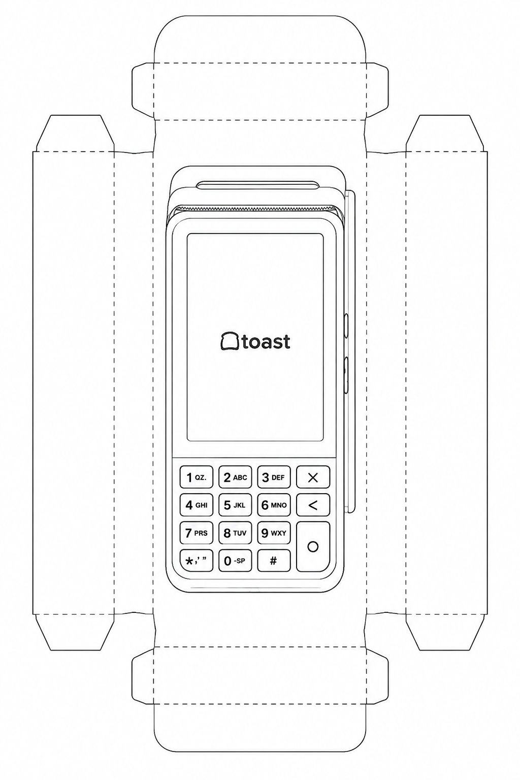 Toast P400 Payment Terminal / PIN Pad geometric net diagram