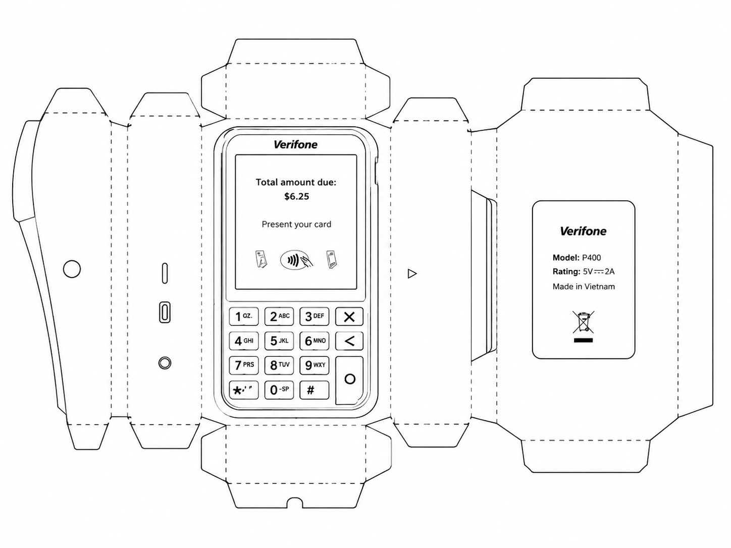 Toast V400M Payment Terminal geometric net diagram