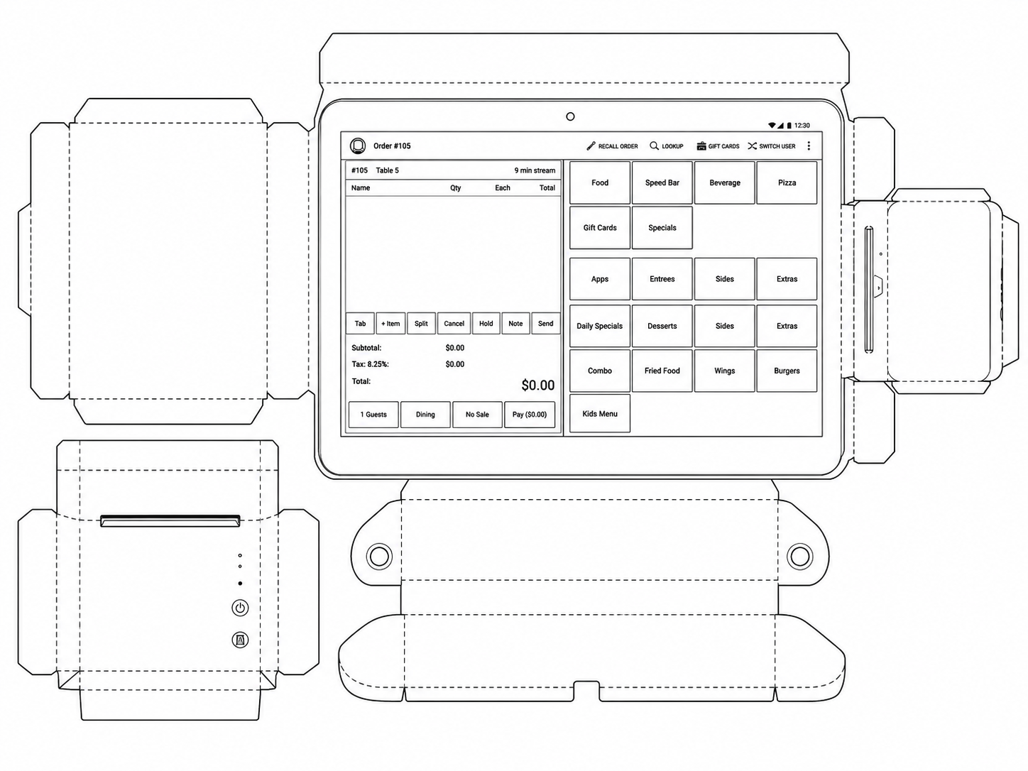 Toast Flex 14 Point-of-Sale Terminal geometric net diagram