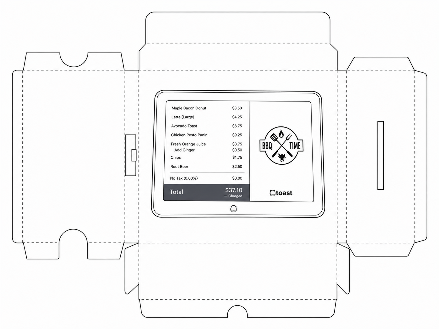 Toast Flex 3 Guest Display Point-of-Sale Guest-Facing Display geometric net diagram
