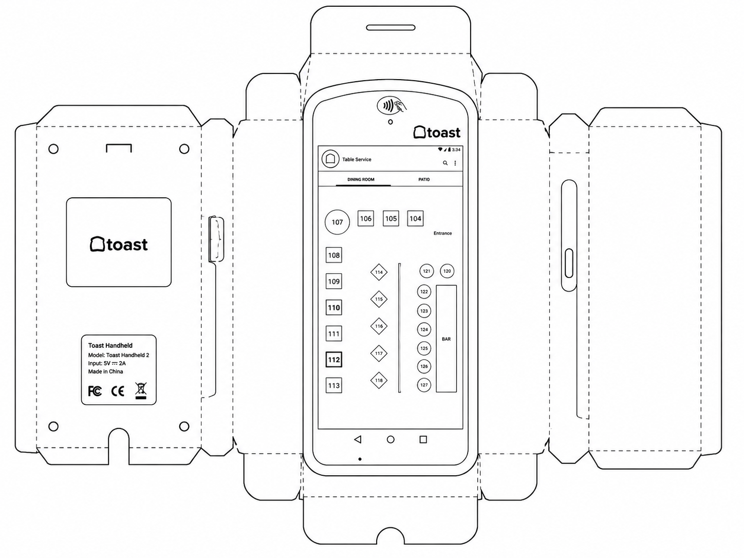 Toast Go 2 Handheld Point-of-Sale Terminal geometric net diagram