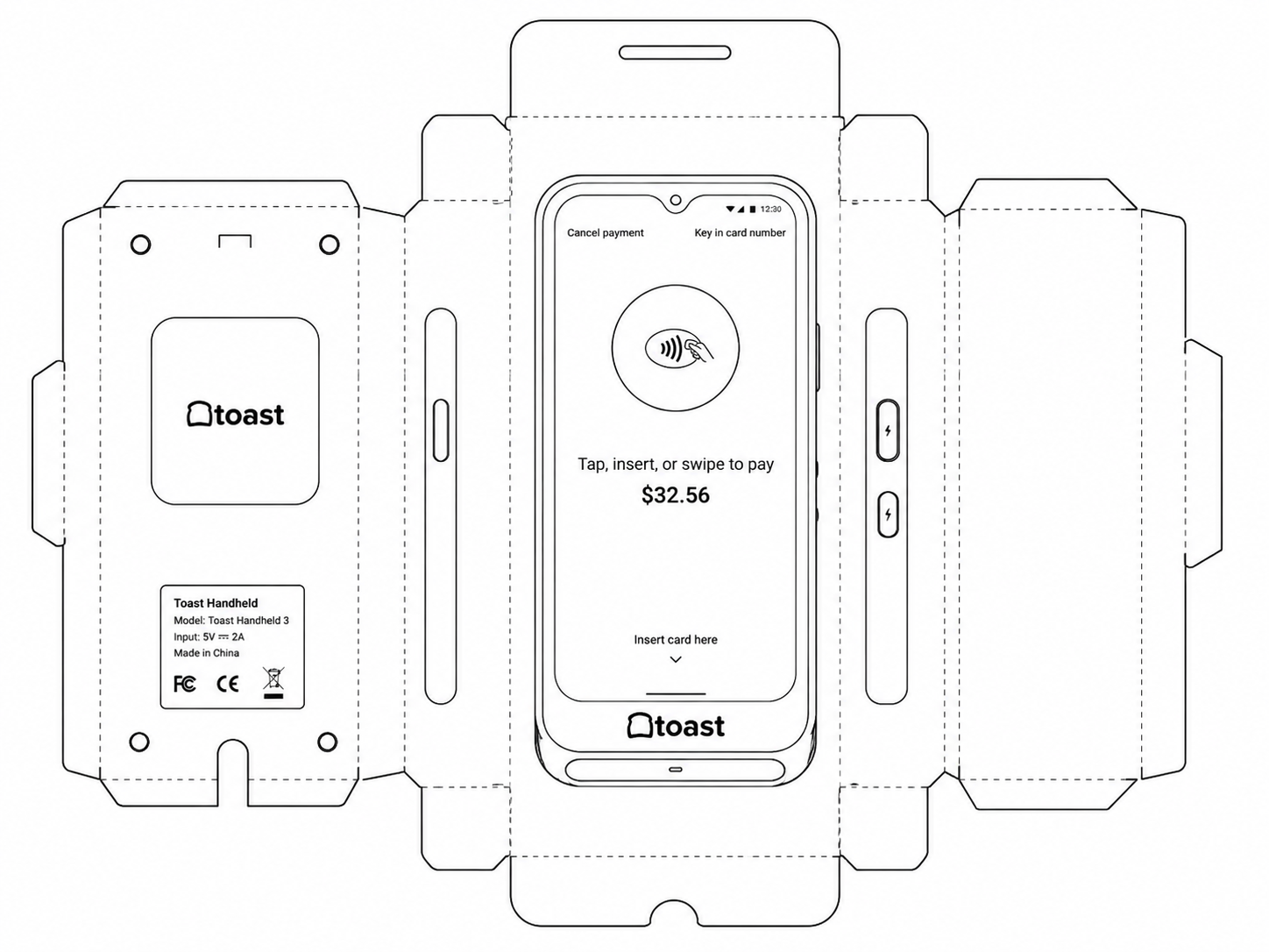 Toast Go 3 Handheld Point-of-Sale Terminal geometric net diagram