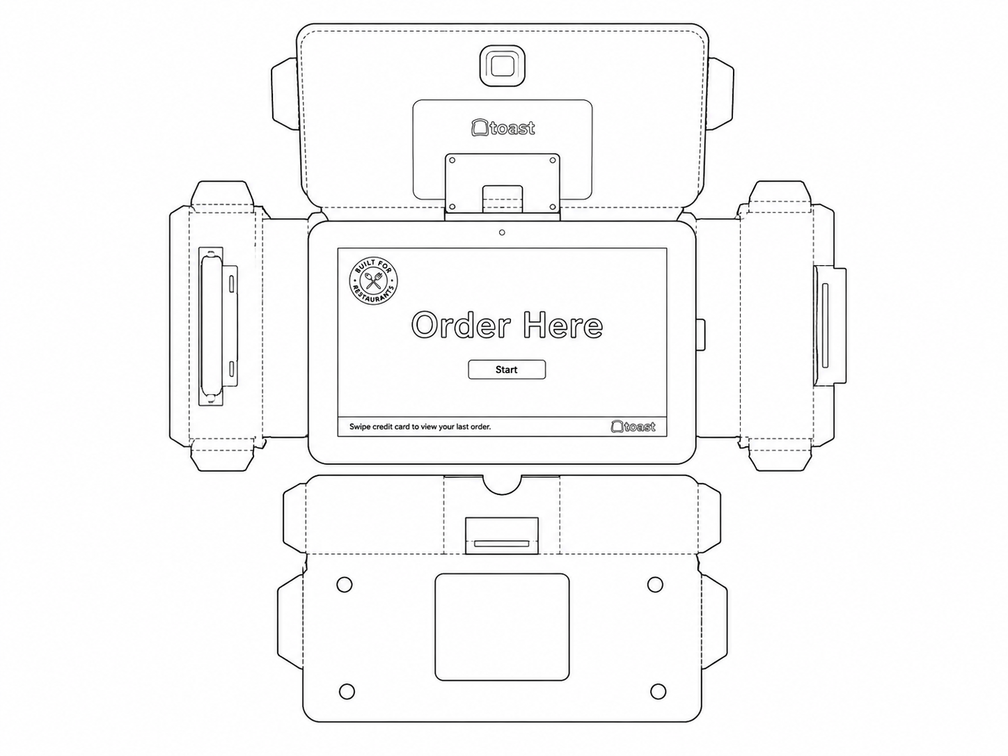 Toast Kiosk / Self-Ordering Kiosk Self-Service Point-of-Sale Kiosk geometric net diagram